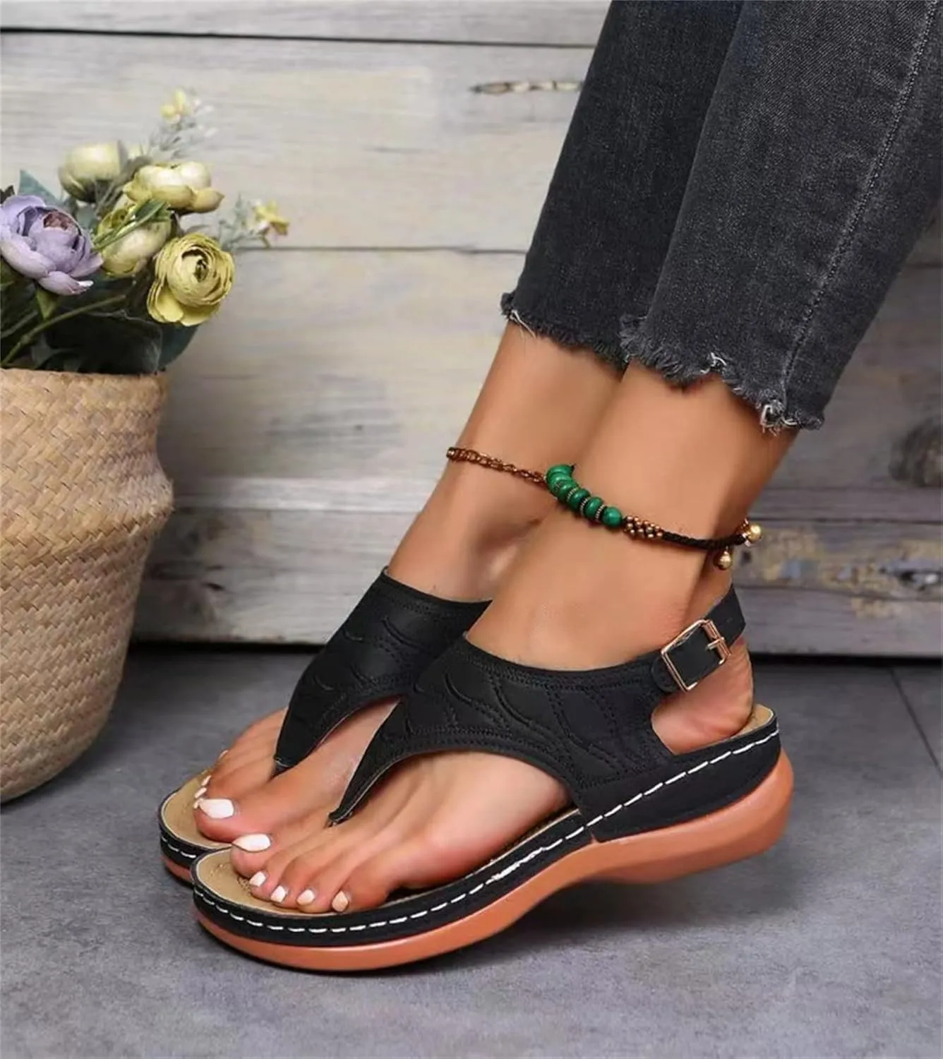 Lausiuoe Orthopedic Sandals For Women Dressy Casual Summer Arch Support Comfortable Orthotic Flat Slides Flip Flops Sandalias