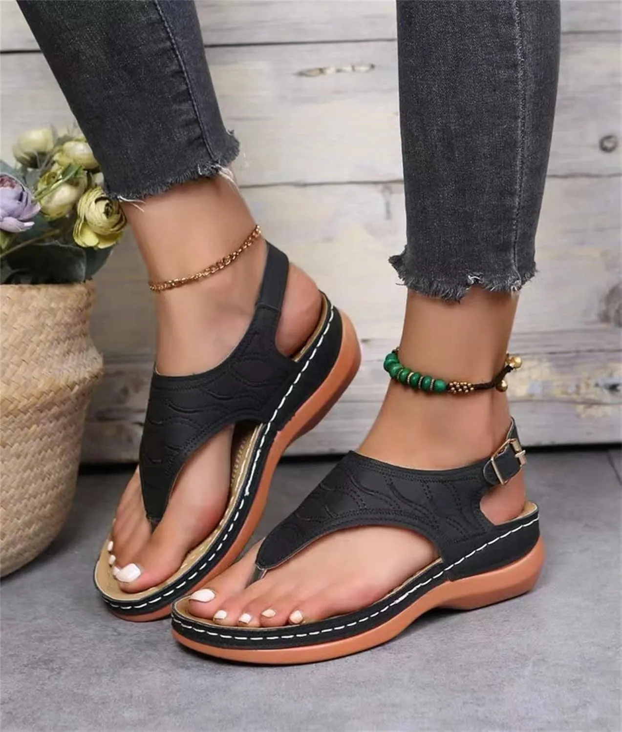 Lausiuoe Orthopedic Sandals For Women Dressy Casual Summer Arch Support Comfortable Orthotic Flat Slides Flip Flops Sandalias
