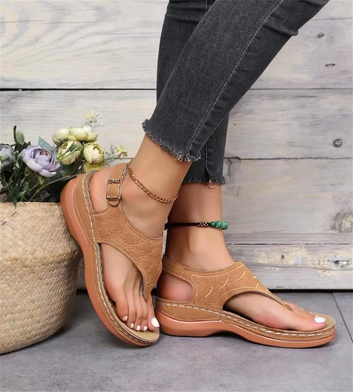 Lausiuoe Orthopedic Sandals For Women Dressy Casual Summer Arch Support Comfortable Orthotic Flat Slides Flip Flops Sandalias