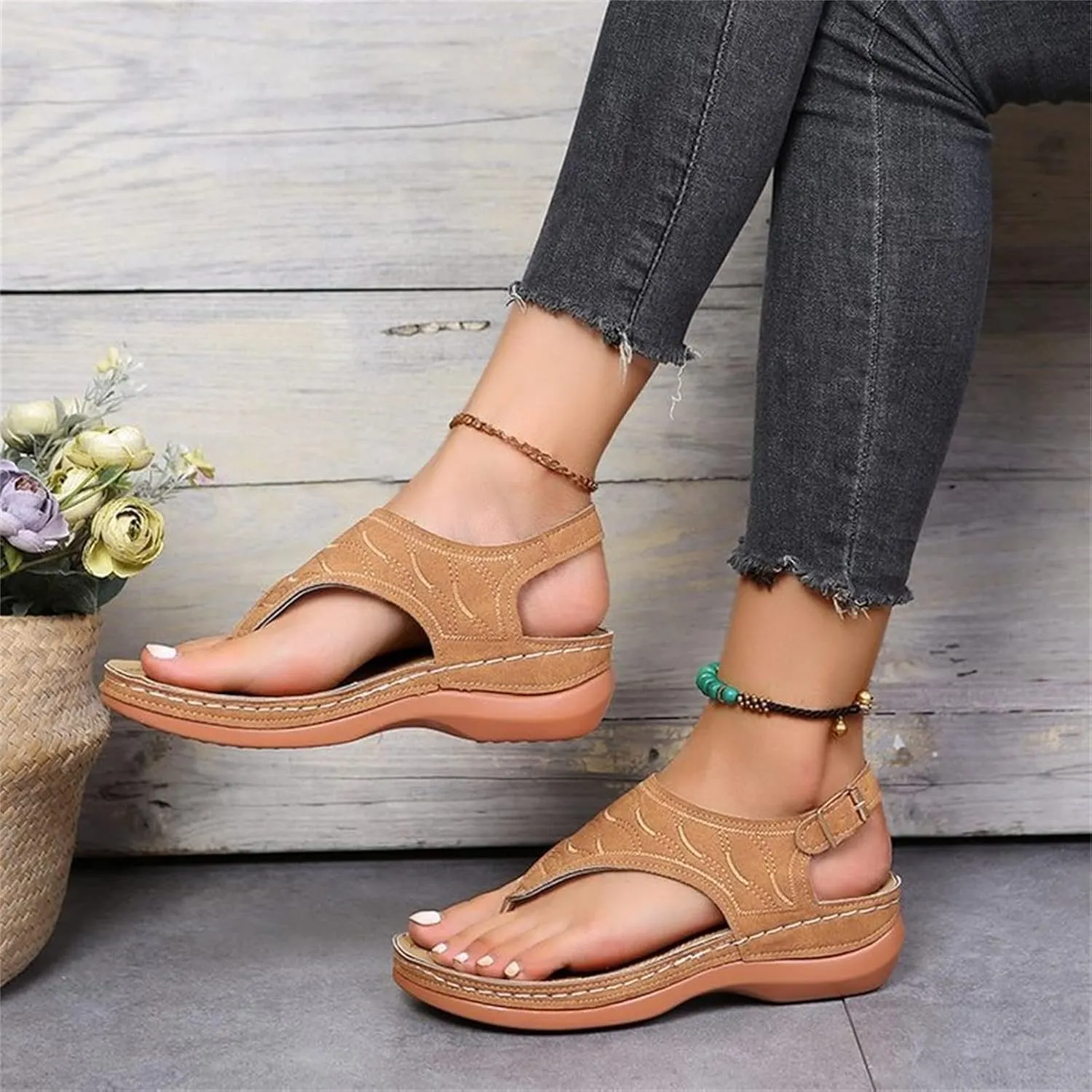 Lausiuoe Orthopedic Sandals For Women Dressy Casual Summer Arch Support Comfortable Orthotic Flat Slides Flip Flops Sandalias