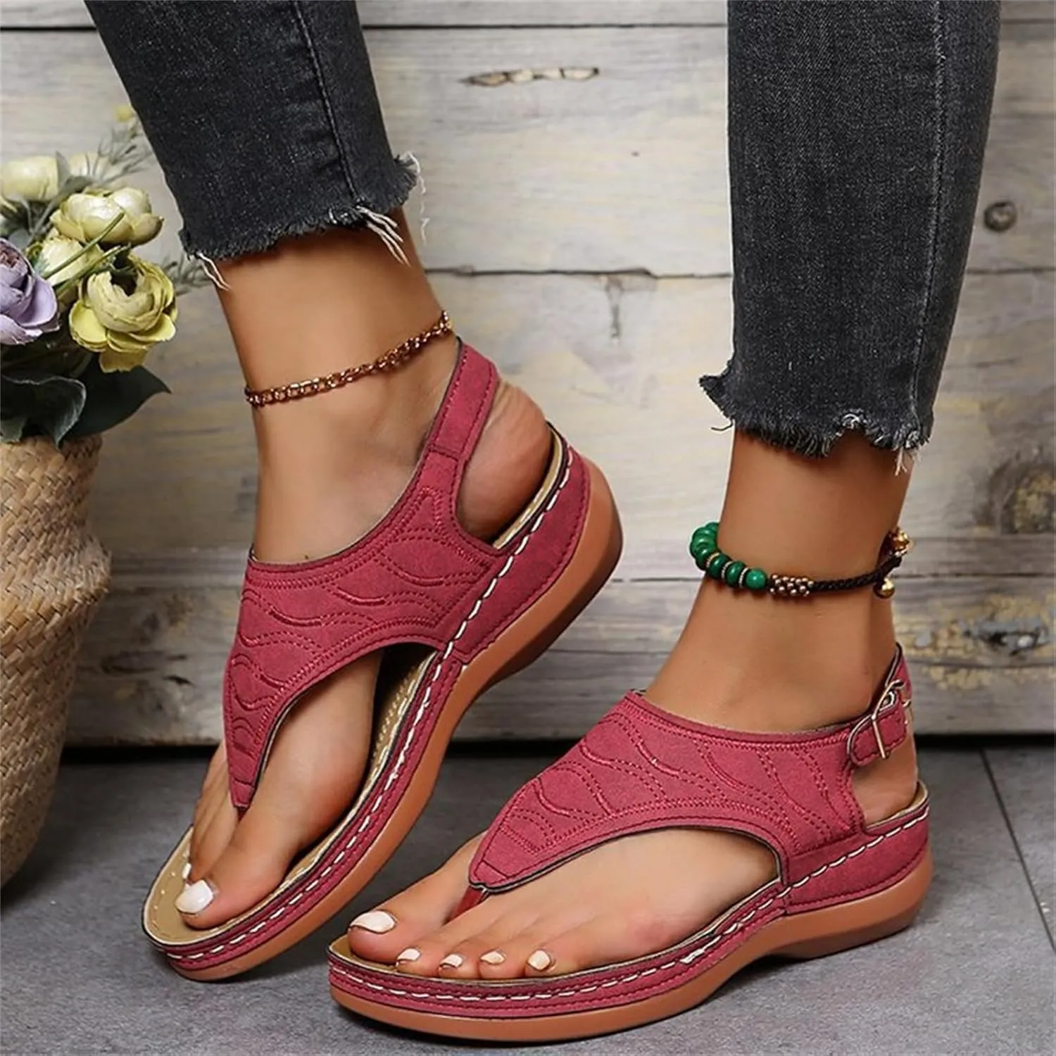 Lausiuoe Orthopedic Sandals For Women Dressy Casual Summer Arch Support Comfortable Orthotic Flat Slides Flip Flops Sandalias