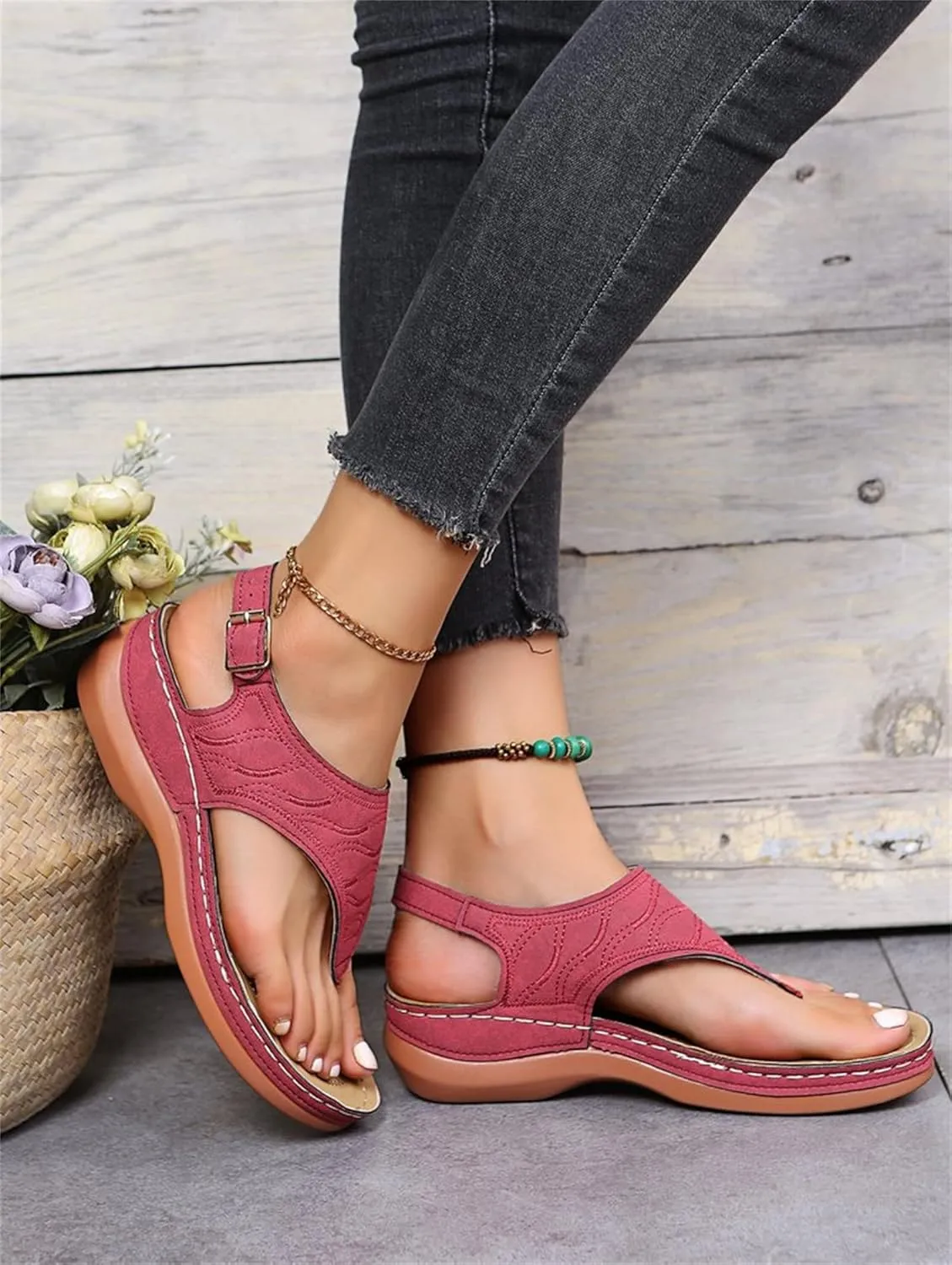 Lausiuoe Orthopedic Sandals For Women Dressy Casual Summer Arch Support Comfortable Orthotic Flat Slides Flip Flops Sandalias