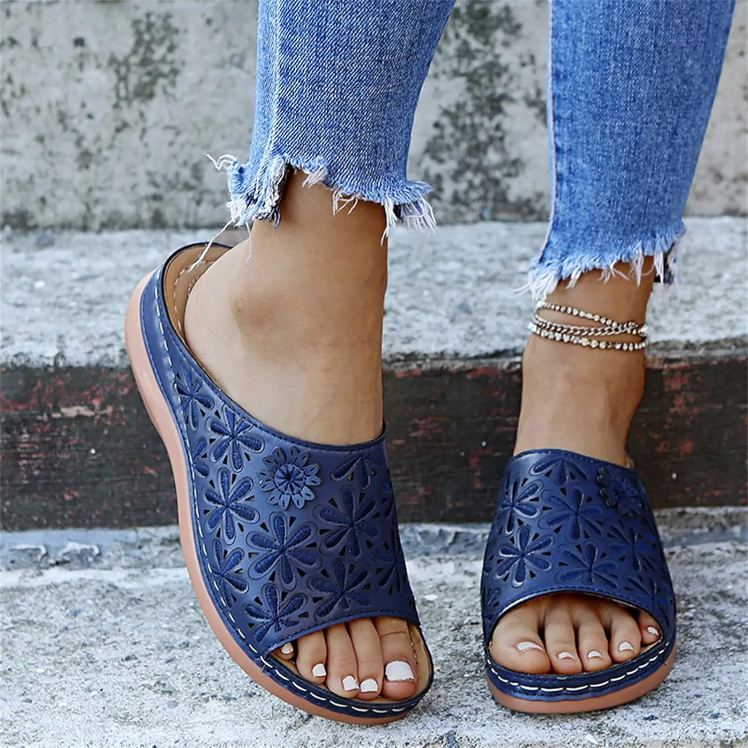 Lausiuoe Orthopedic Sandals For Women Elegant Comfortable Walking Arch Support Dressy Summer Orthotic Slides Flip Flops