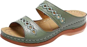 Lausiuoe Orthopedic Sandals For Women Plantar Fasciitis Arch Heel Support Orthotic Flip Flops Low Wedge Comfortable Slides