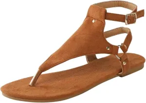 Lausiuoe Sandals Women Beach Vacation Ankle Strap Dressy Summer Strappy Flat Sandals Open Toe Gladiator Thong Flip Flops