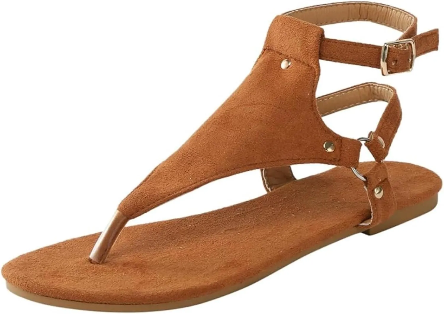 Lausiuoe Sandals Women Beach Vacation Ankle Strap Dressy Summer Strappy Flat Sandals Open Toe Gladiator Thong Flip Flops