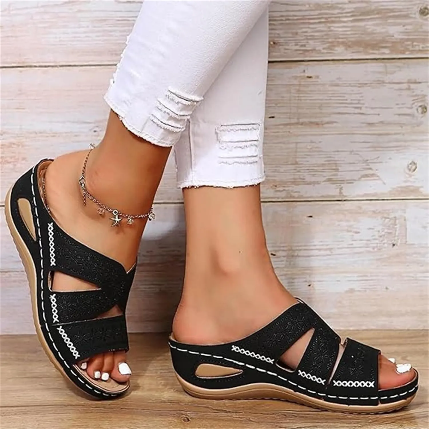 Lausiuoe Sandals Women Dressy Comfortable Walking Orthopedic Slippers Arch Support Summer Casual Orthotic Slides Flip Flops