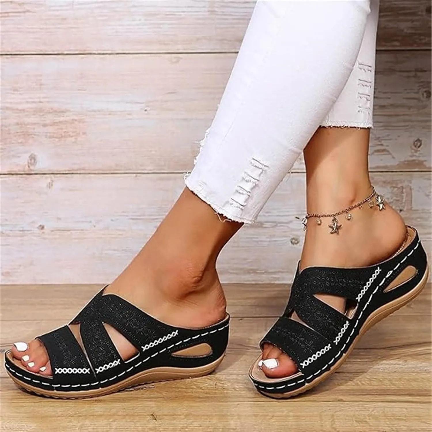 Lausiuoe Sandals Women Dressy Comfortable Walking Orthopedic Slippers Arch Support Summer Casual Orthotic Slides Flip Flops