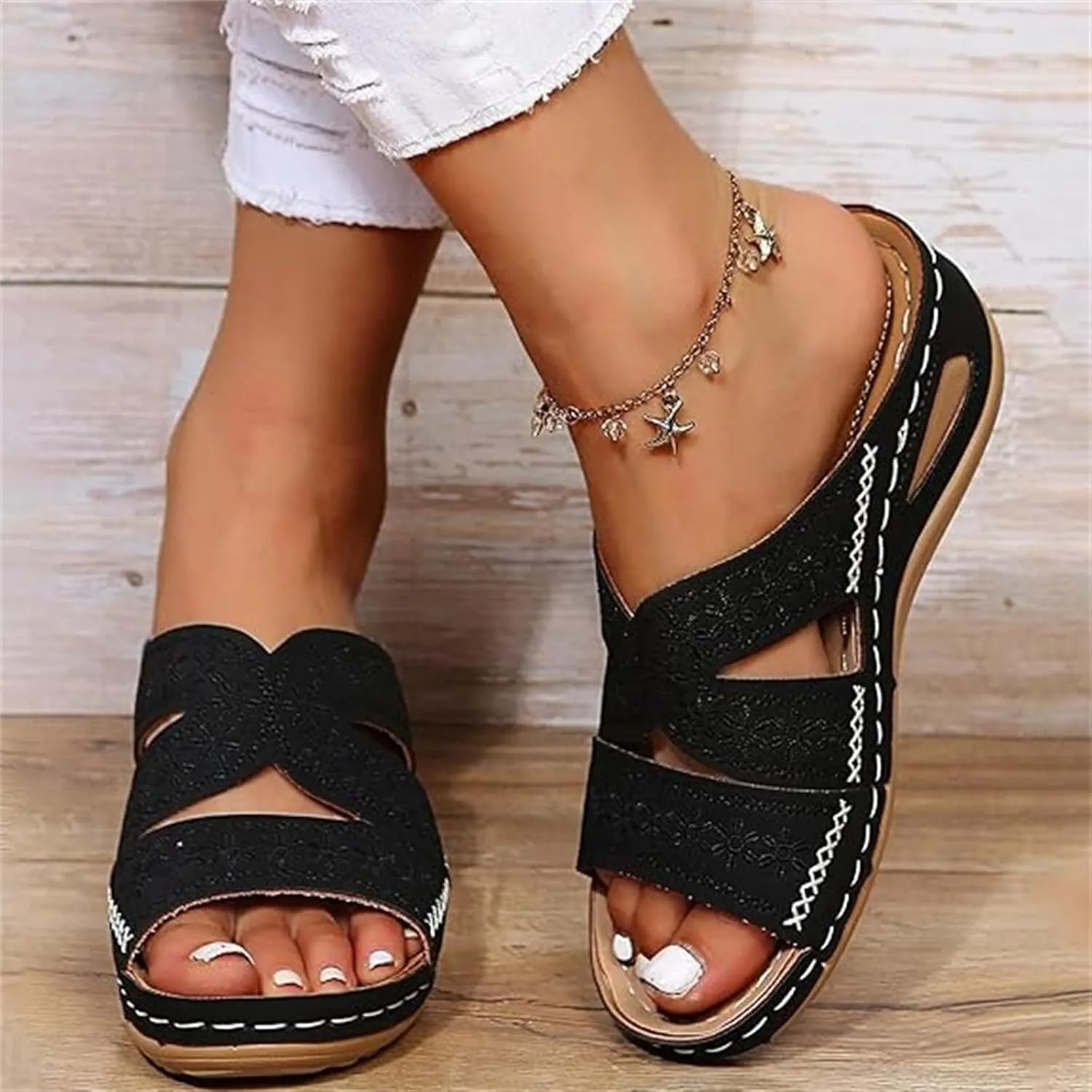 Lausiuoe Sandals Women Dressy Comfortable Walking Orthopedic Slippers Arch Support Summer Casual Orthotic Slides Flip Flops