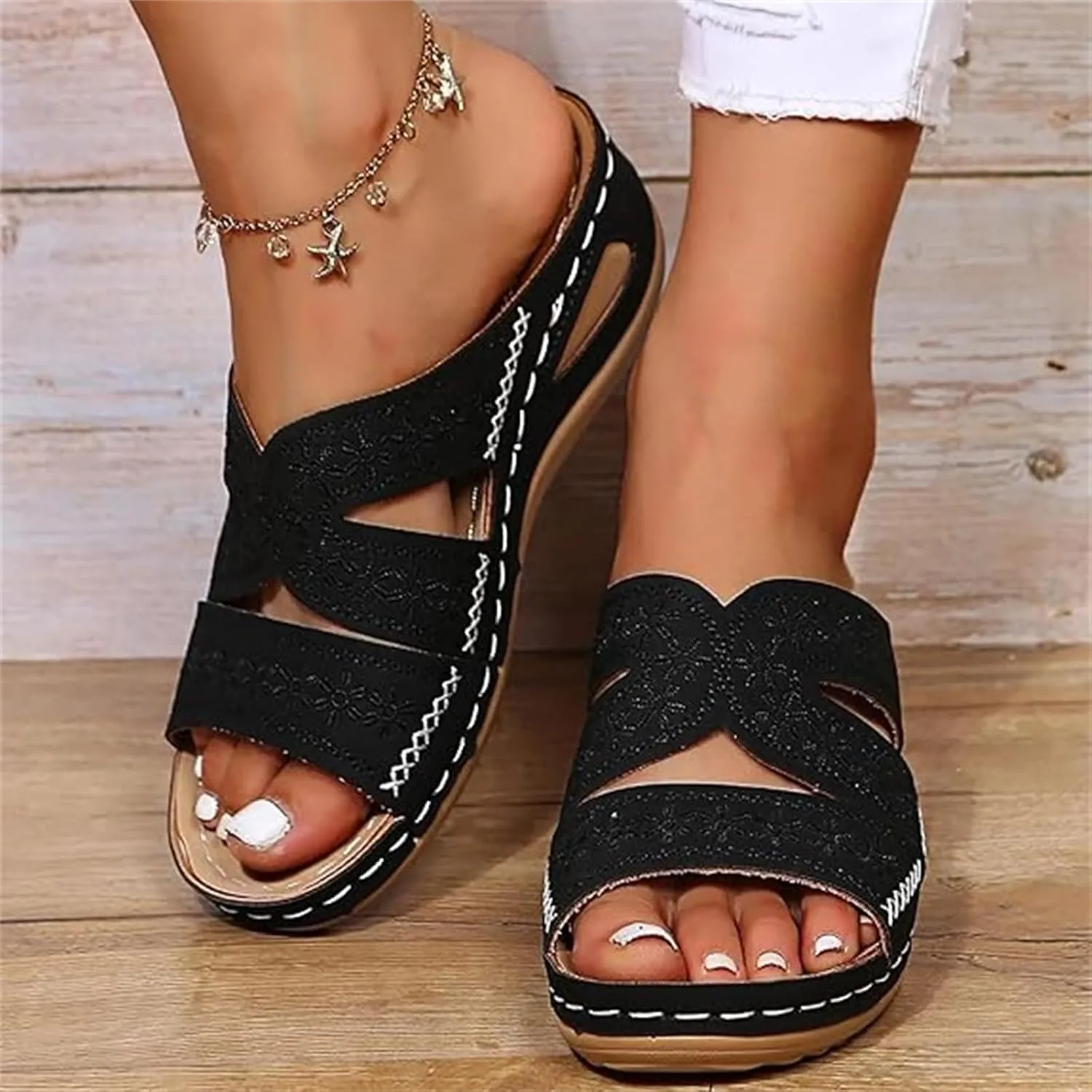 Lausiuoe Sandals Women Dressy Comfortable Walking Orthopedic Slippers Arch Support Summer Casual Orthotic Slides Flip Flops