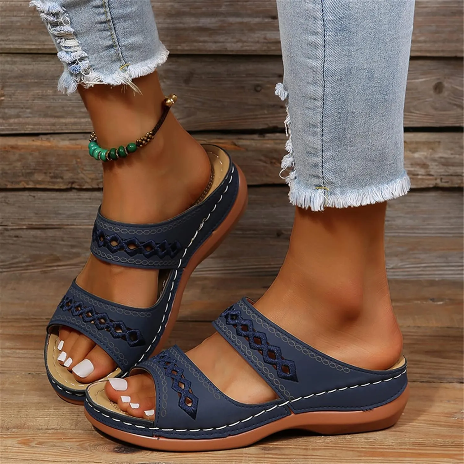 Lausiuoe Womens Comfy Orthotic Sandals,Womens Slides Sandals Slip On Slippers Orthopedic Flip Flops With Arch Support