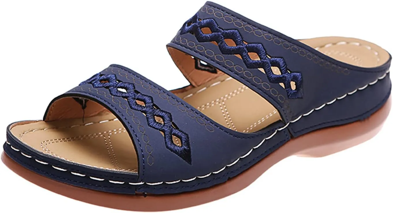 Lausiuoe Womens Comfy Orthotic Sandals,Womens Slides Sandals Slip On Slippers Orthopedic Flip Flops With Arch Support