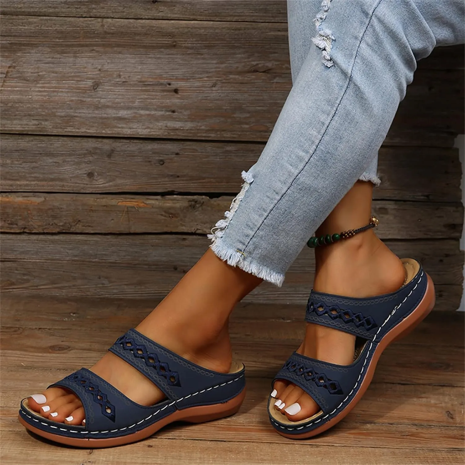 Lausiuoe Womens Comfy Orthotic Sandals,Womens Slides Sandals Slip On Slippers Orthopedic Flip Flops With Arch Support