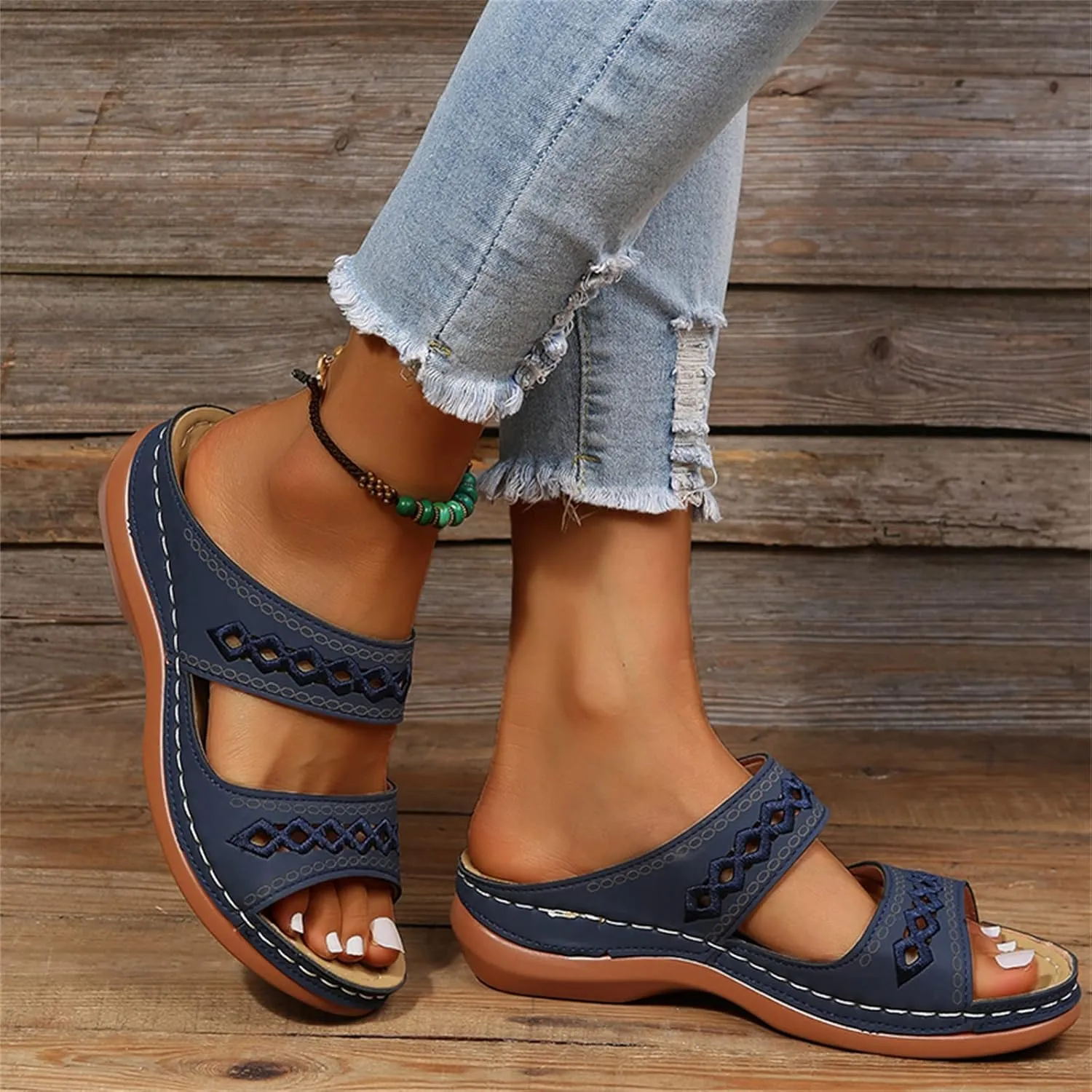 Lausiuoe Womens Comfy Orthotic Sandals,Womens Slides Sandals Slip On Slippers Orthopedic Flip Flops With Arch Support