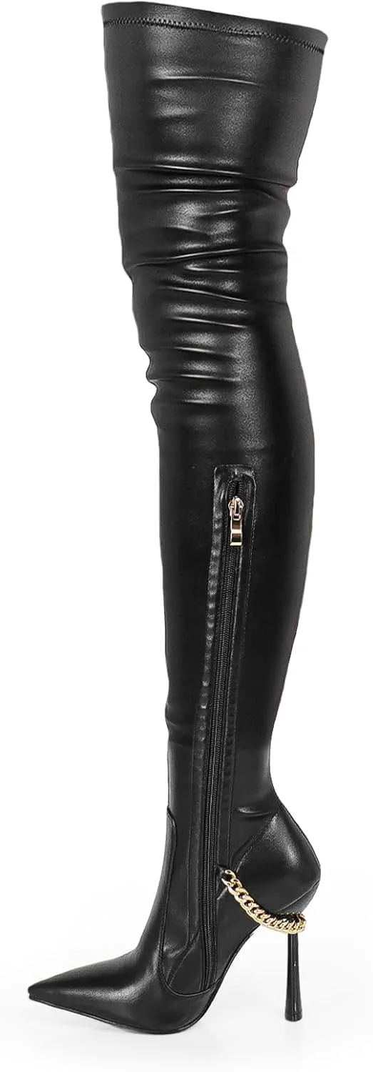 Liliana Women's Over The Knee Boots Suede Stiletto Side Zip Pointed Toe, VIKKI-1