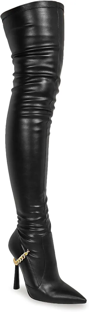 Liliana Women's Over The Knee Boots Suede Stiletto Side Zip Pointed Toe, VIKKI-1