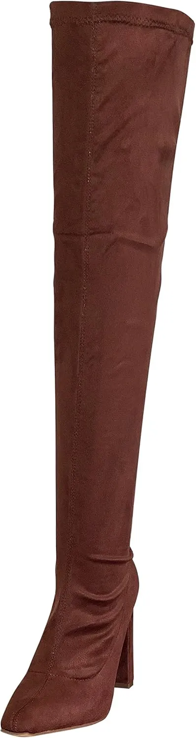 Liliana Women's Thigh High Boots Stretchy Over The Knee Chunky Block Heel Boots