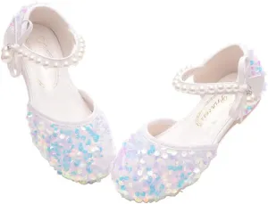 Little Girls Adorable Sparkle Ballerina Ballet Flats Pearl Strap Princess Dance Shoe Toddler Sequin Party Dress Up Mary Jane Shoes