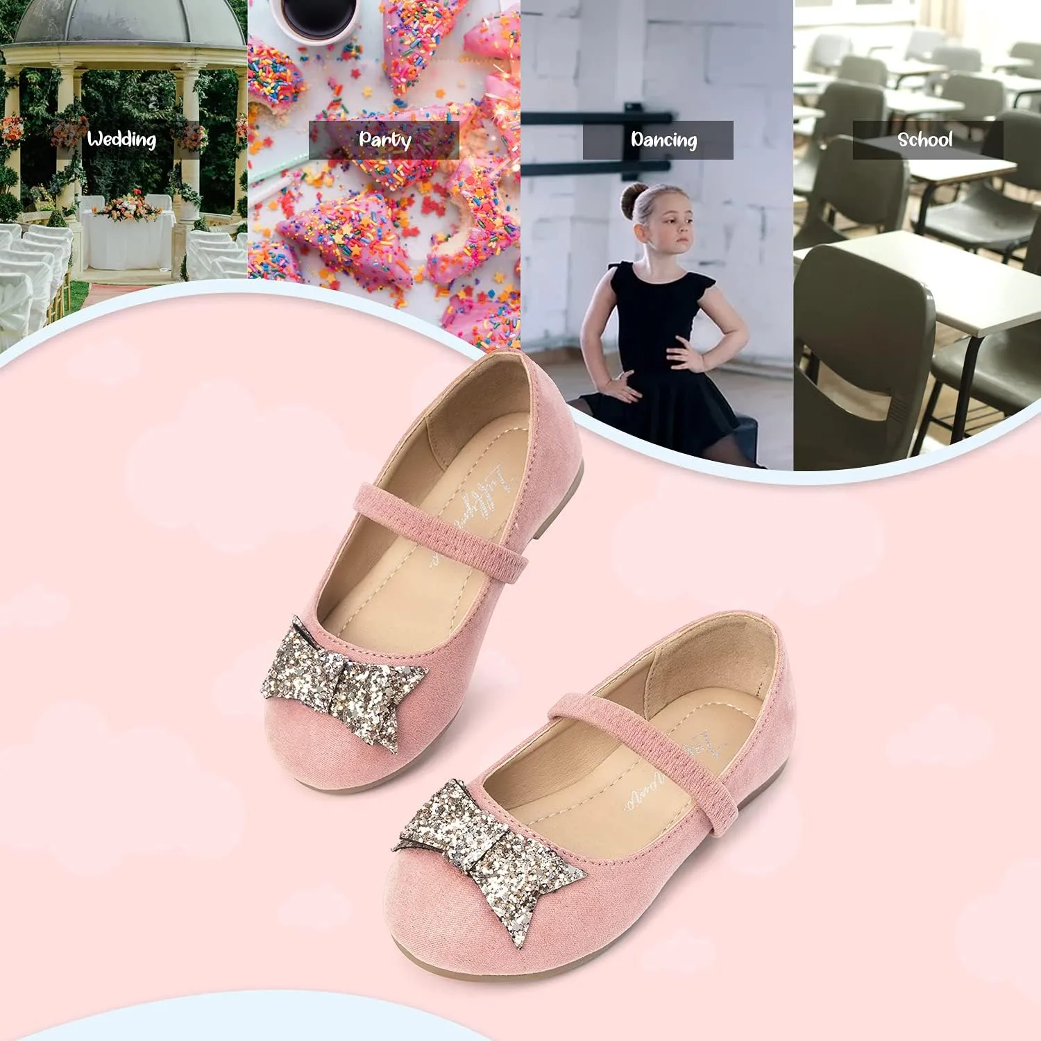 Luffymomo Girls Mary Jane Dress Shoes Party Princess Flats Strap Ballet Dance Shoes Toddler/Little Kid