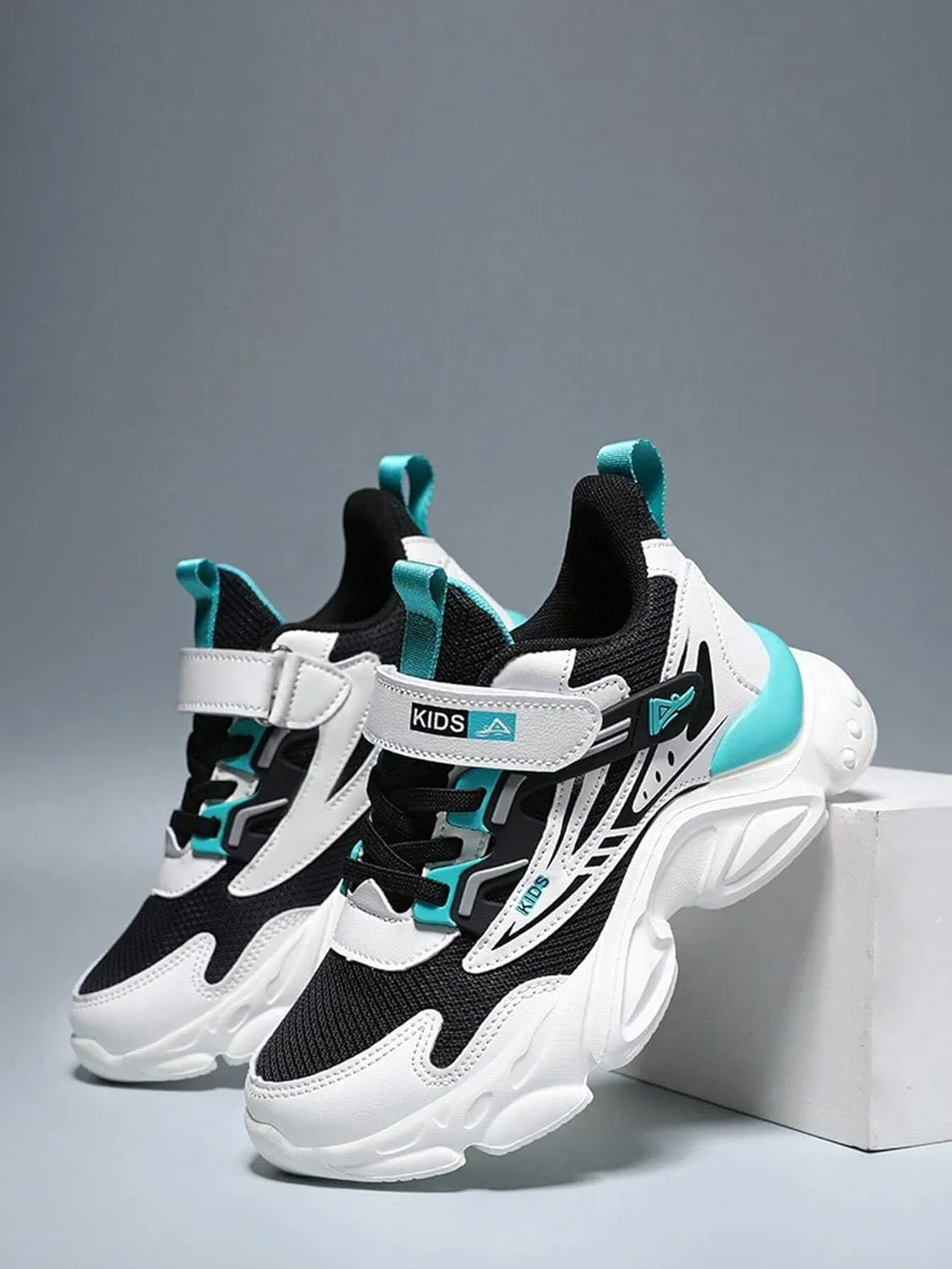 Mesh Chunky Anti Slip Sneakers Soft Comfortable Thick Sole Boys Shoes with Adjustable Hook and Loop Closure for School Sports Outdoor Play Durable Design