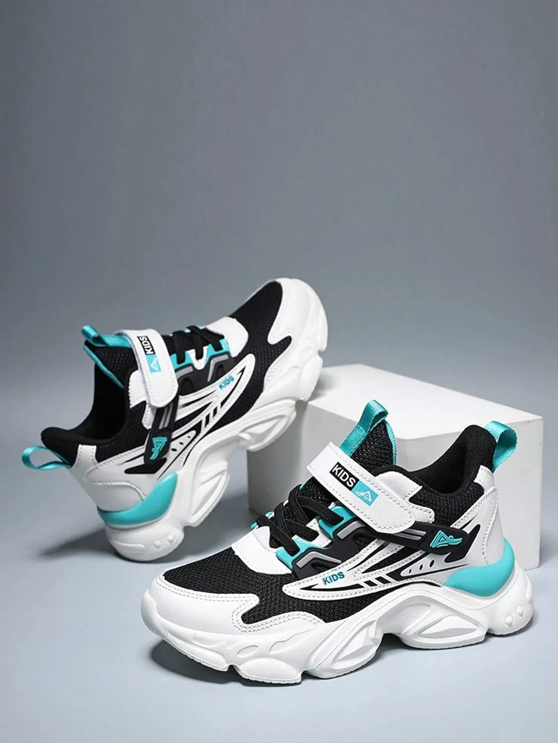Mesh Chunky Anti Slip Sneakers Soft Comfortable Thick Sole Boys Shoes with Adjustable Hook and Loop Closure for School Sports Outdoor Play Durable Design
