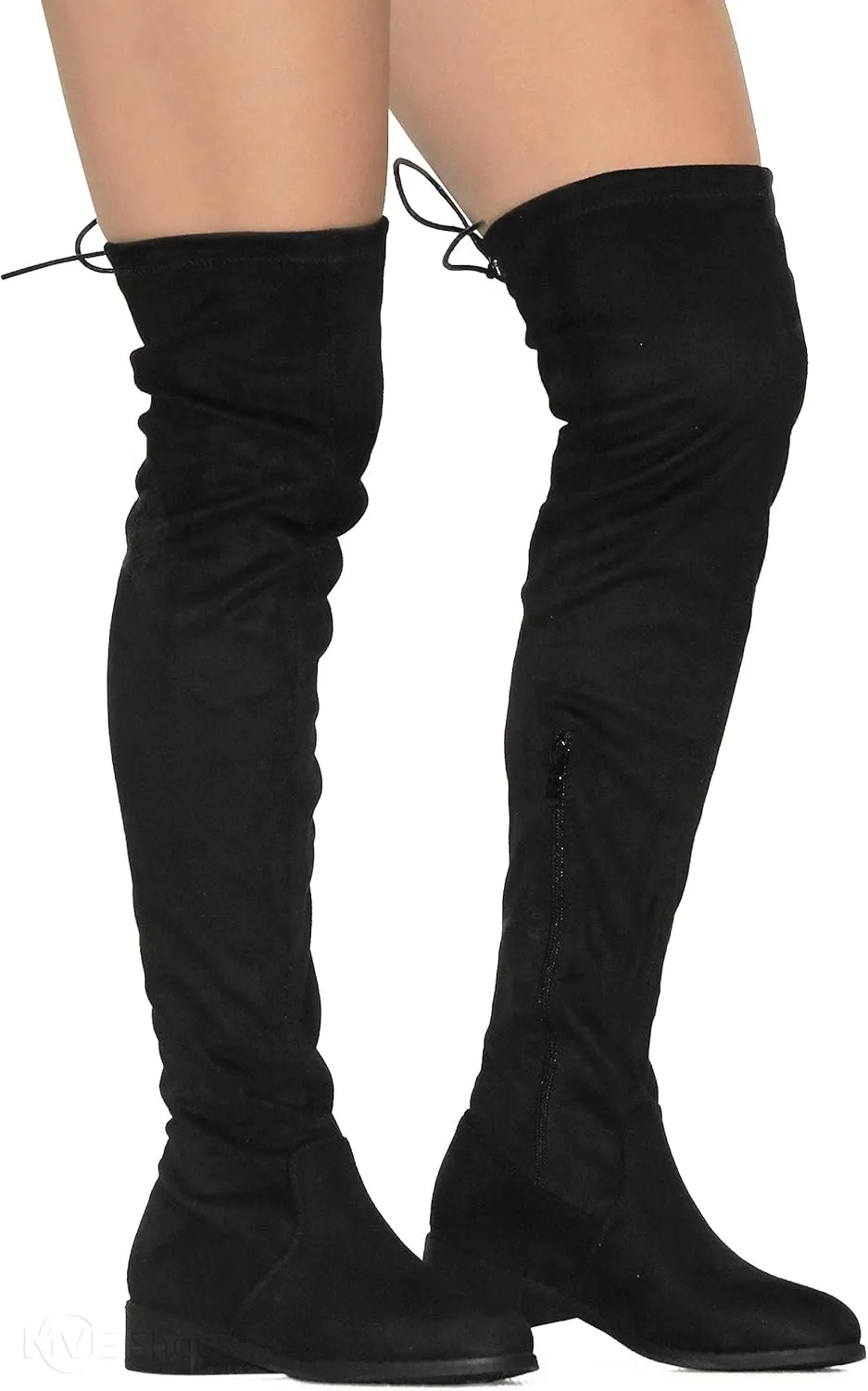 MVE Shoes Women's Fashion Comfy Vegan Suede Block Heel Side Zipper Thigh High Over The Knee Boots