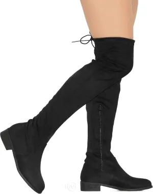 MVE Shoes Women's Fashion Comfy Vegan Suede Block Heel Side Zipper Thigh High Over The Knee Boots