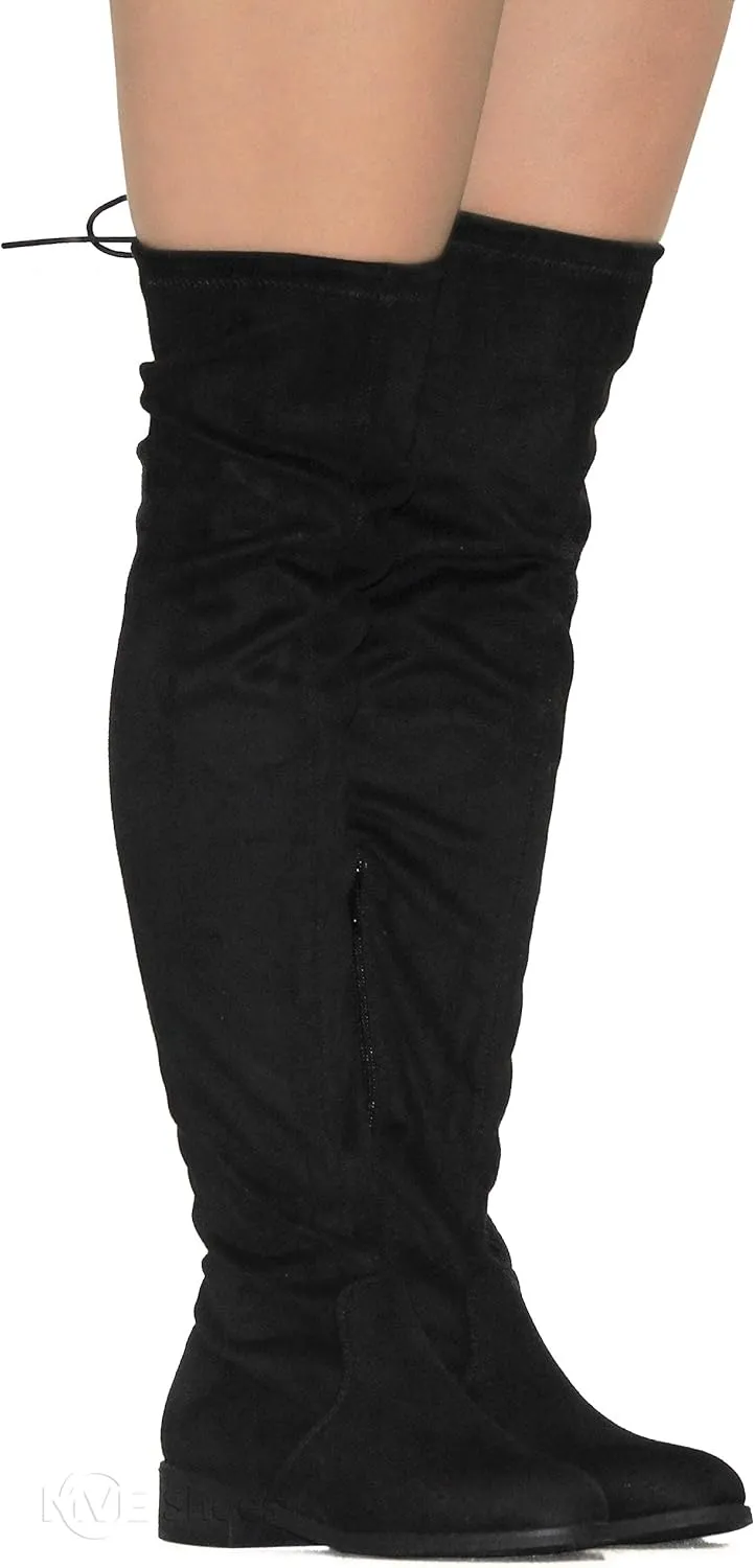 MVE Shoes Women's Fashion Comfy Vegan Suede Block Heel Side Zipper Thigh High Over The Knee Boots