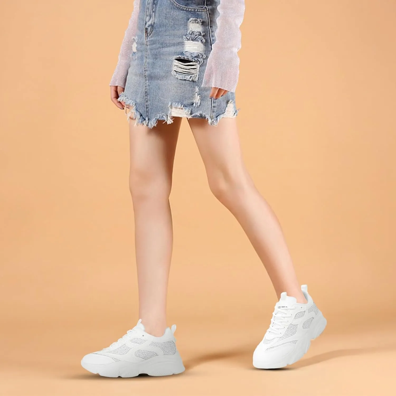 Niluber Women's Chunky Platform Sneakers-Slip On Breathable Running Shoes-Lightweight Glitter Rhinestone White Black Walking Shoes