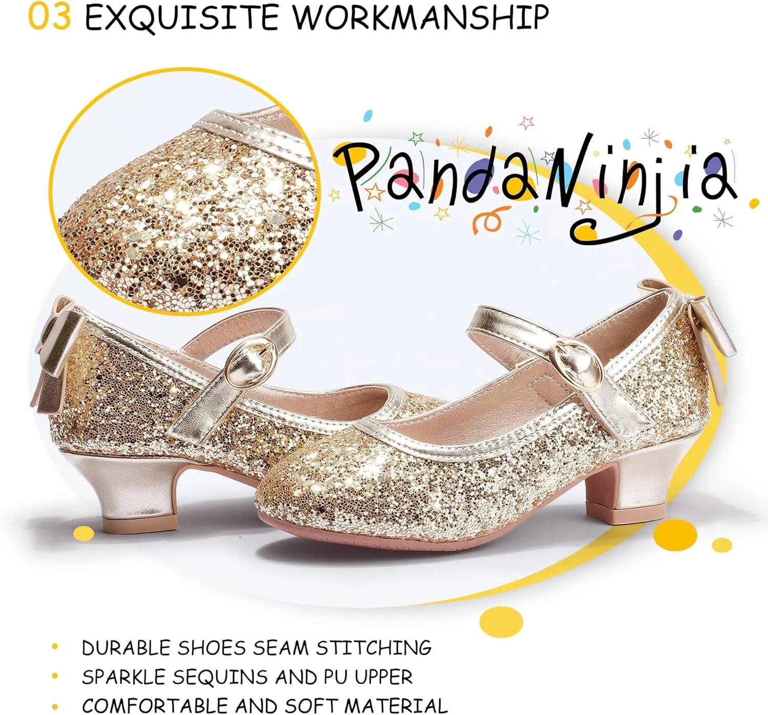 PANDANINJIA Girls Toddler/Little Kid Jada Dress Mary Jane Pumps Bow Low Heels Party Wedding Princess Shoes