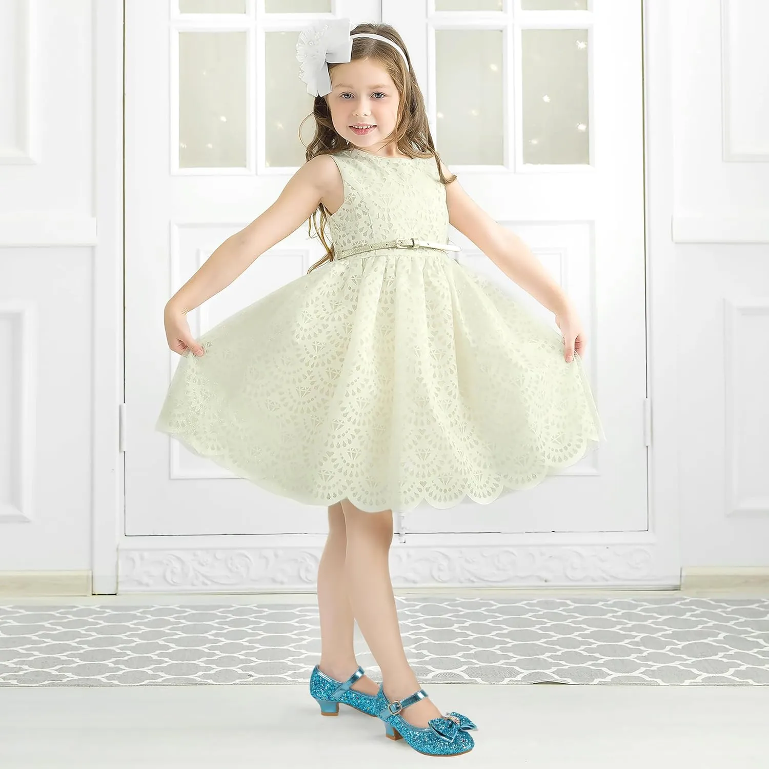 PANDANINJIA Girls Toddler/Little Kid Jada Dress Mary Jane Pumps Bow Low Heels Party Wedding Princess Shoes