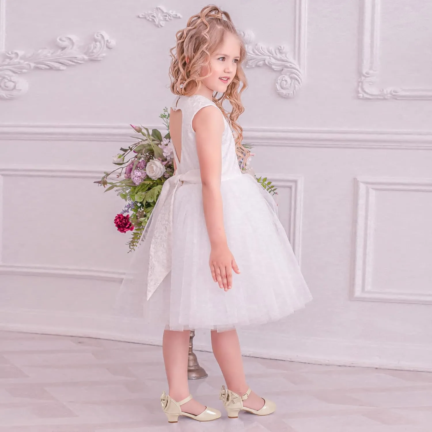 PANDANINJIA Wendy Girls Heels Dress Shoes Flower Girl Mary Jane Sandals Wedding Party Princess Shoes for Toddler Little Kid Big Kid