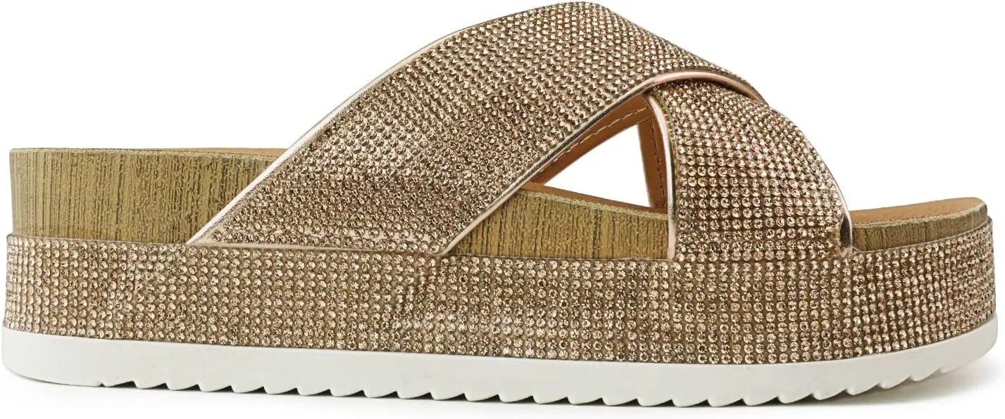 RF ROOM OF FASHION Women's Open Toe Slide on Footbed Platform Sandals