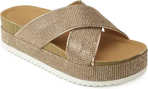 RF ROOM OF FASHION Women's Open Toe Slide on Footbed Platform Sandals