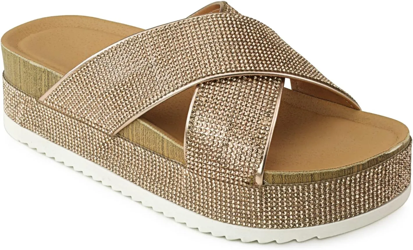 RF ROOM OF FASHION Women's Open Toe Slide on Footbed Platform Sandals