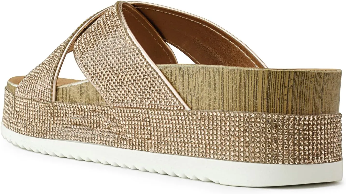 RF ROOM OF FASHION Women's Open Toe Slide on Footbed Platform Sandals
