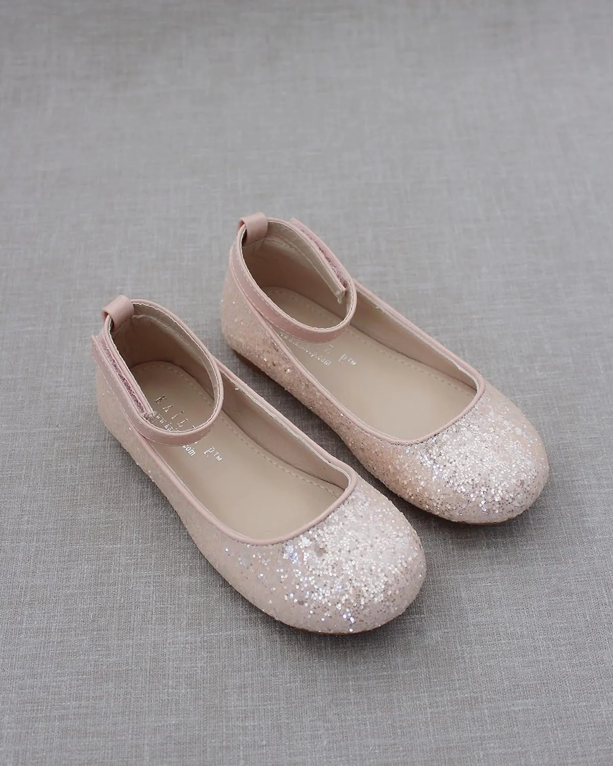 Rock Glitter Ballet Flats with Detachable Ankle Strap