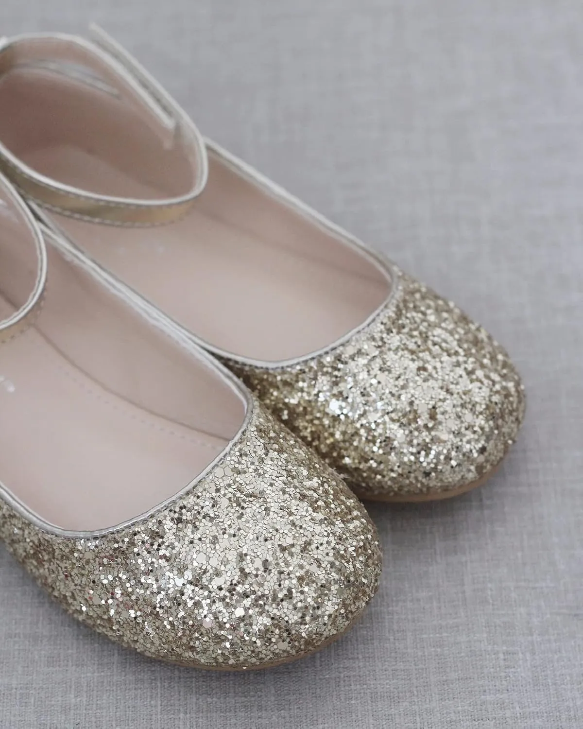 Rock Glitter Ballet Flats with Detachable Ankle Strap