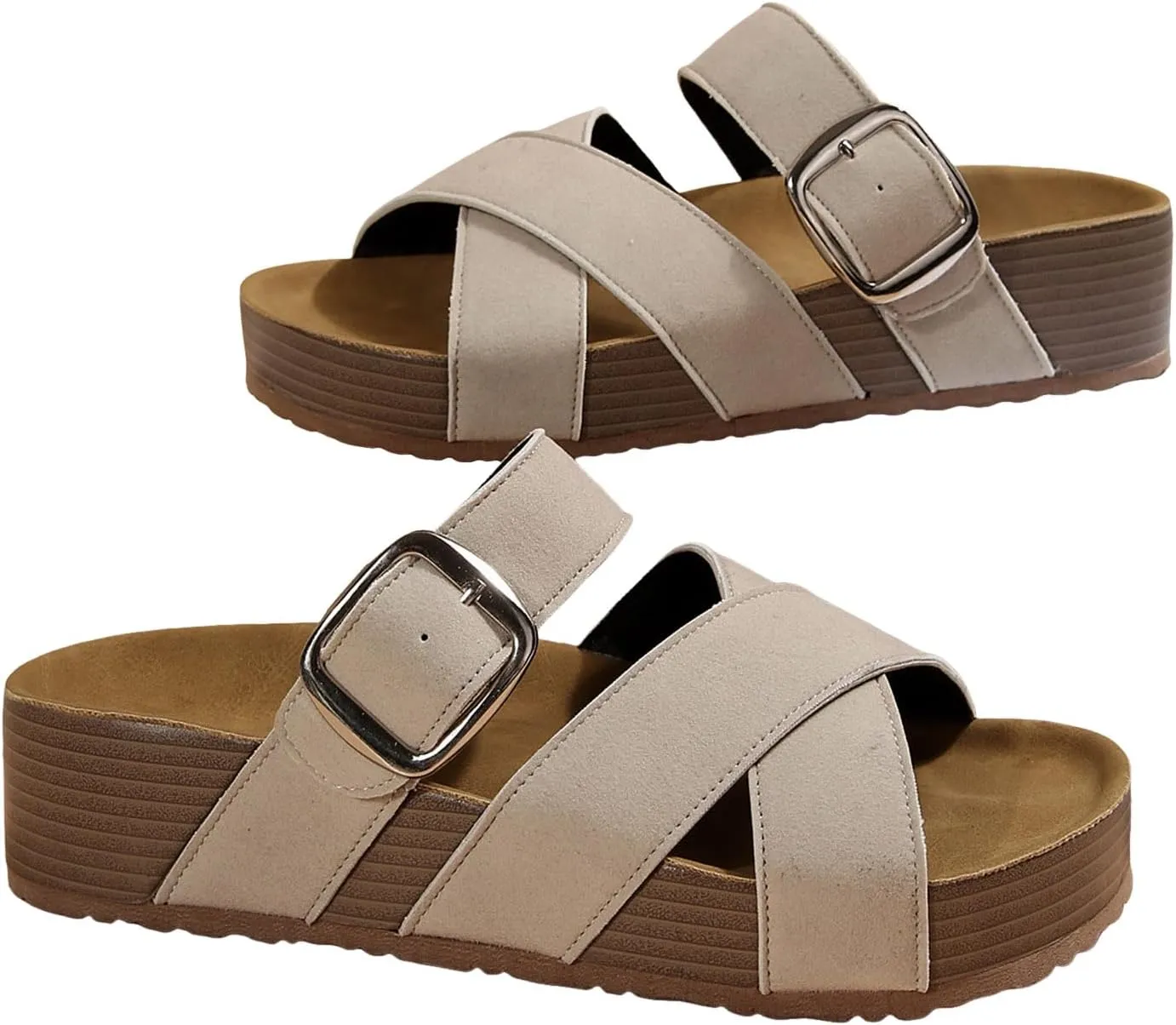 Sandals for Women 2025 Wide Width Cross Strappy Slippers Soft Cushion Comfortable Walking Slip on Summer Shoes