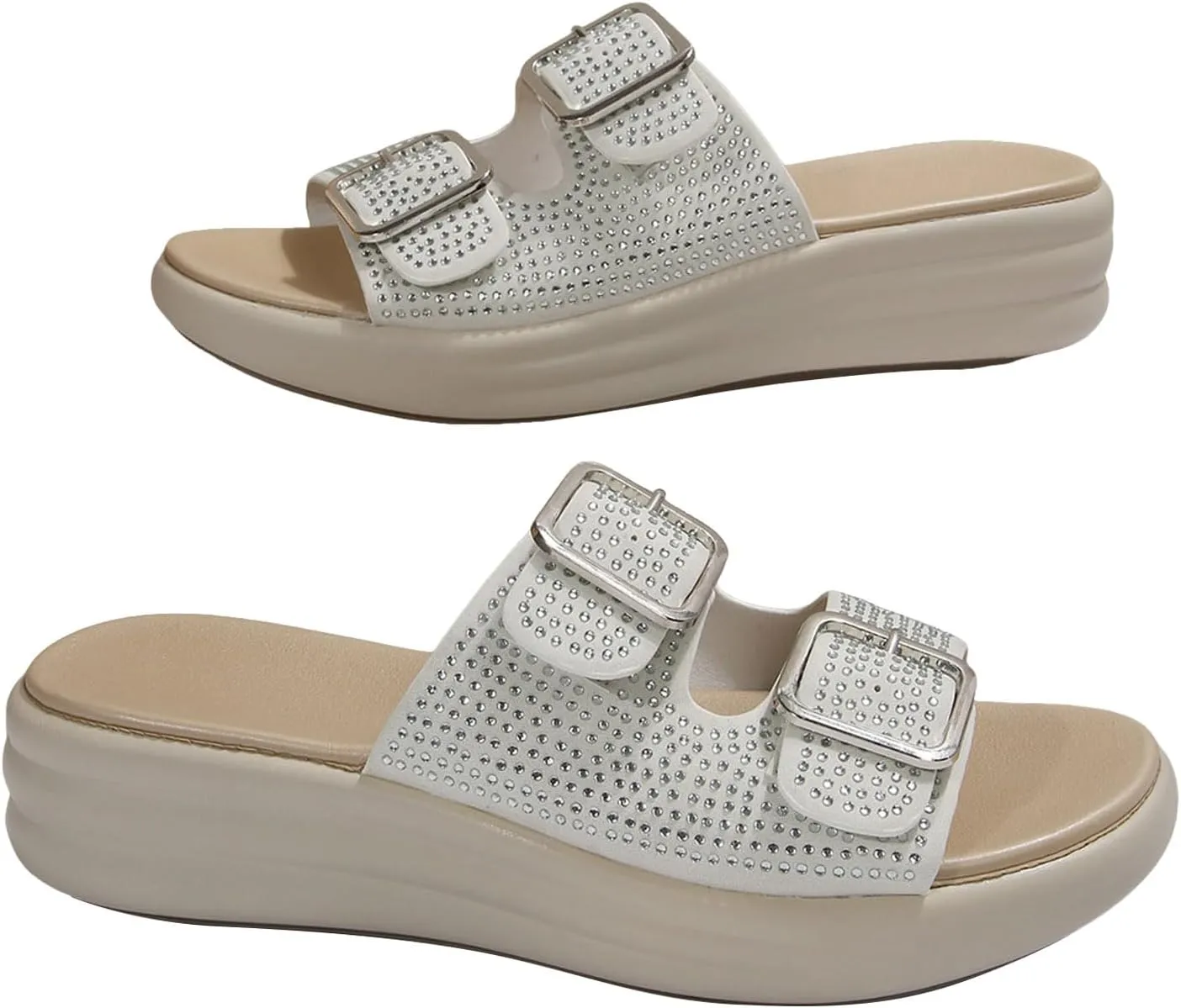 Sandals for Women 2025 Wide Width Double Straps Slippers Soft Cushion Comfortable Walking Slip on Women Summer Shoes