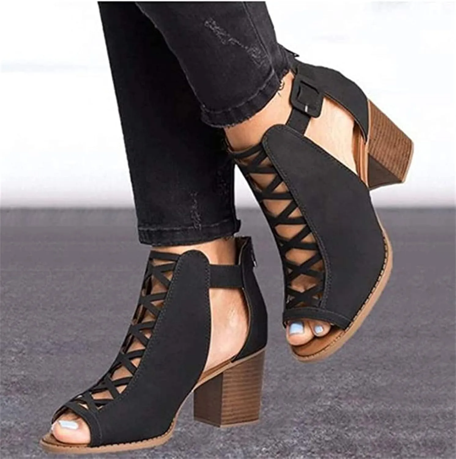 Sandals For Women Dressy Summer,Women Strappy Open Toe Shoes Heels Casual Buckle Ankle Strap Low Wedge Sandals