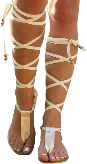 Sandals for Women Platform,Womens Knee High Caged Gladiator Strappy Flat Sandals