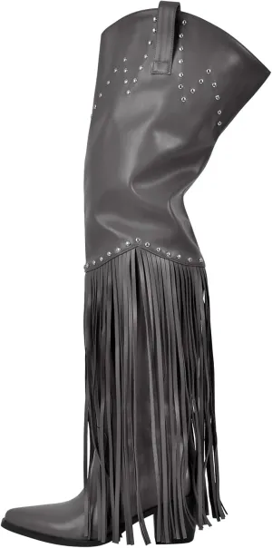 sexytag Fringe Thigh High Wide Calf Boots Western Over the Knee Boots