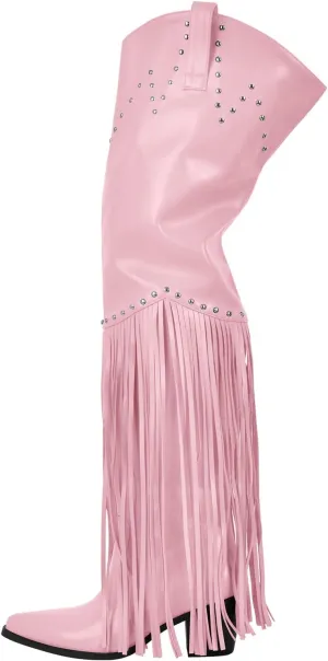 sexytag Fringe Thigh High Wide Calf Boots Western Over the Knee Boots