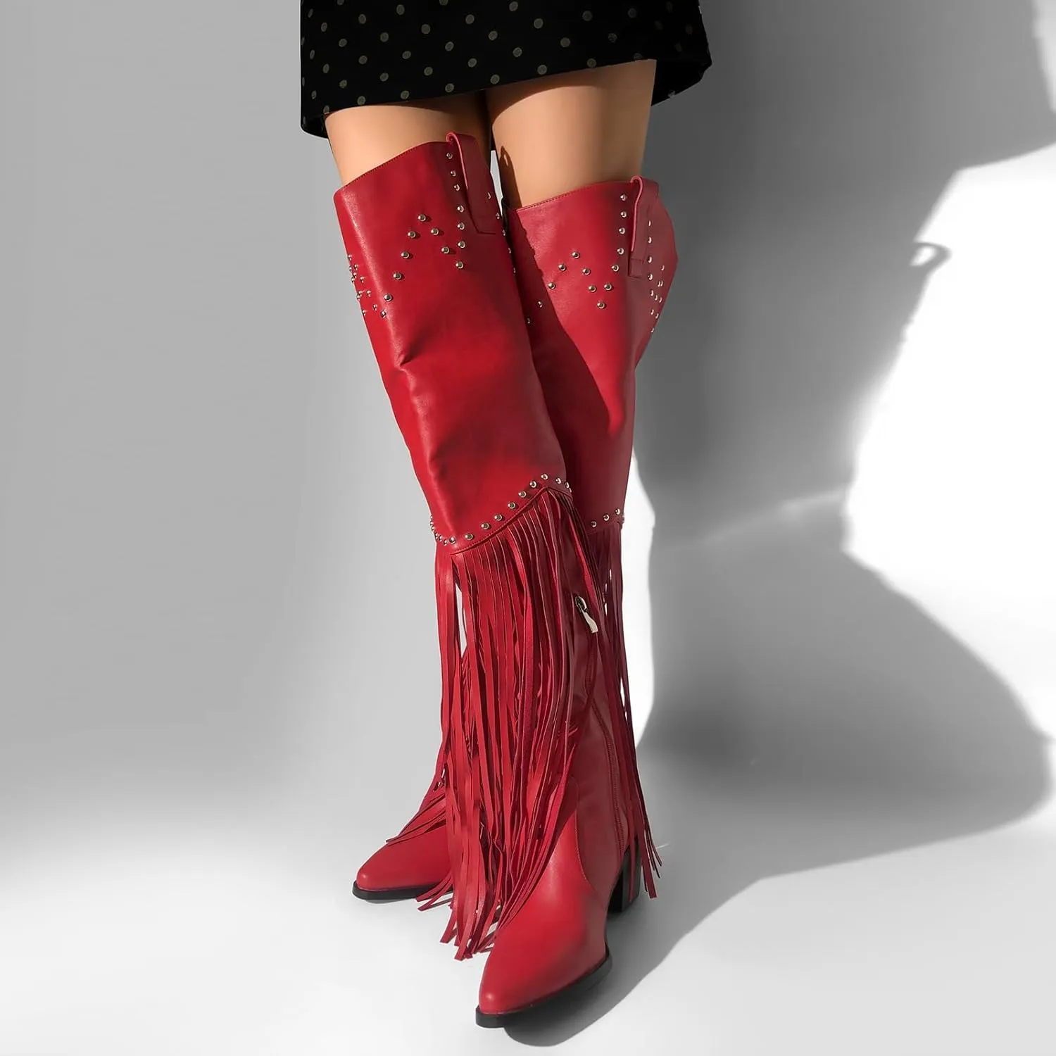 sexytag Fringe Thigh High Wide Calf Boots Western Over the Knee Boots