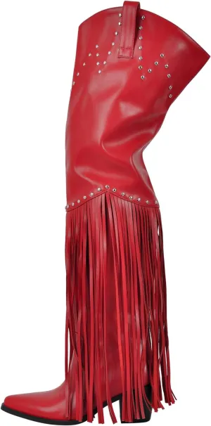 sexytag Fringe Thigh High Wide Calf Boots Western Over the Knee Boots