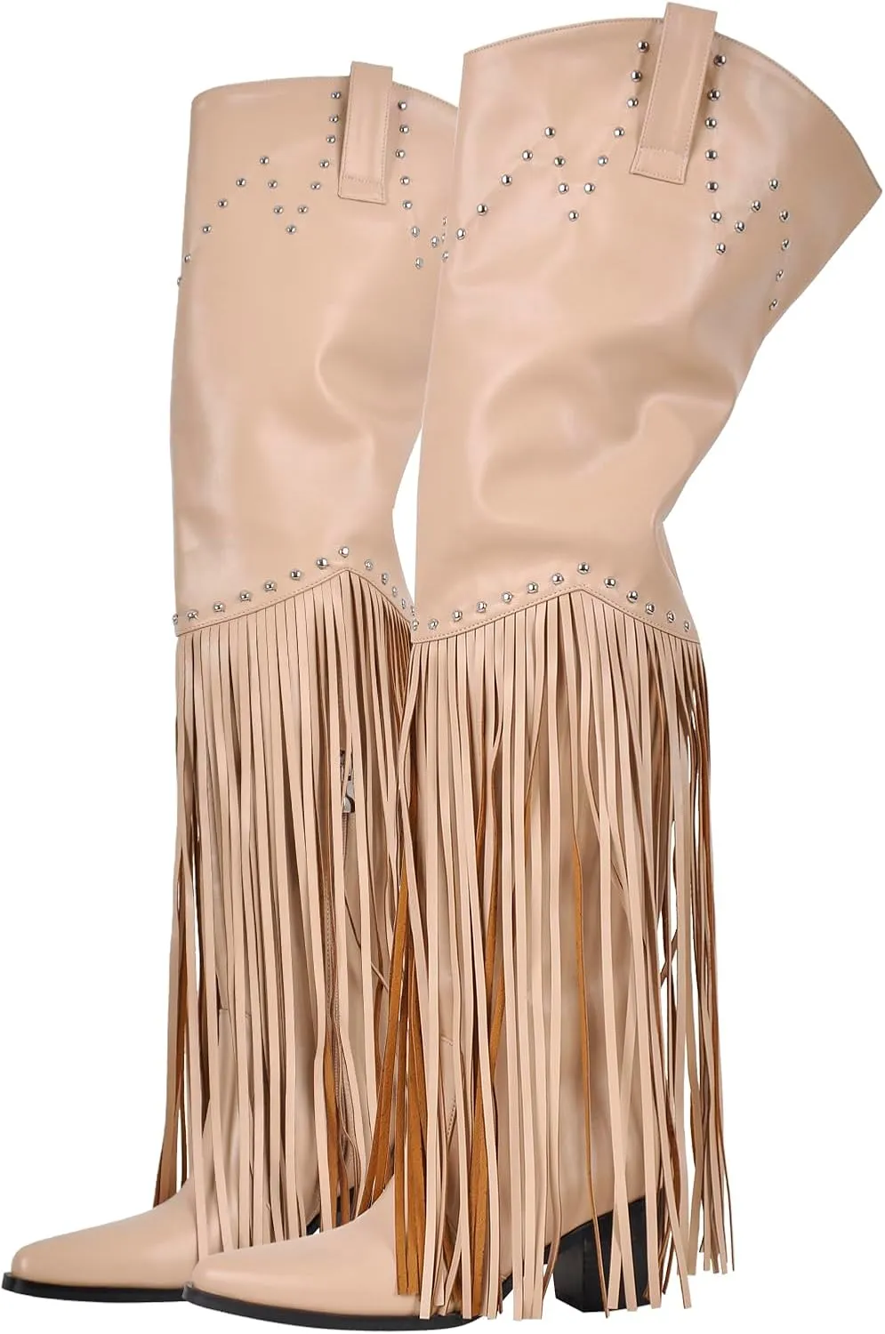 sexytag Fringe Thigh High Wide Calf Boots Western Over the Knee Boots