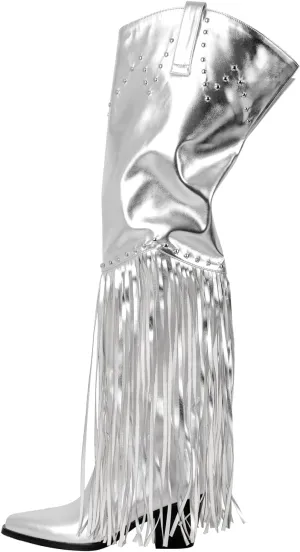sexytag Fringe Thigh High Wide Calf Boots Western Over the Knee Boots