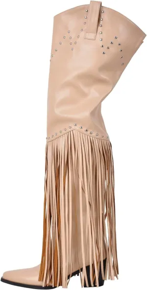 sexytag Fringe Thigh High Wide Calf Boots Western Over the Knee Boots