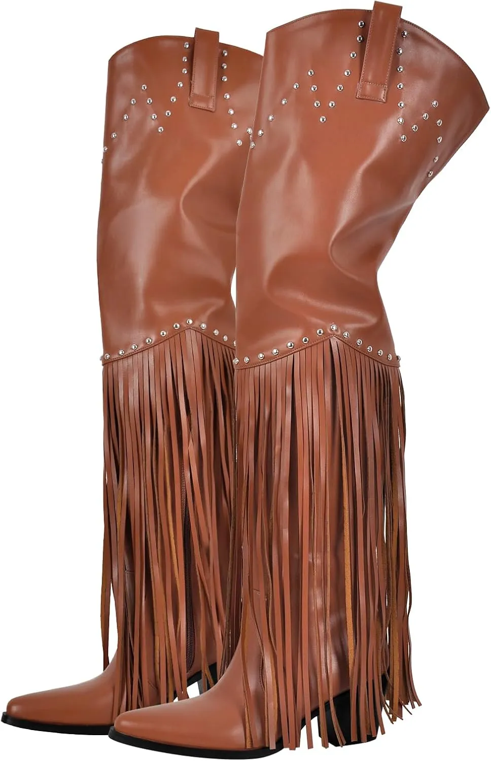 sexytag Fringe Thigh High Wide Calf Boots Western Over the Knee Boots